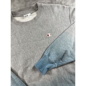 Vtg Champion Reverse Weave Warmup Sweatshirt Grey Blue Ombre Large Long Sleeve